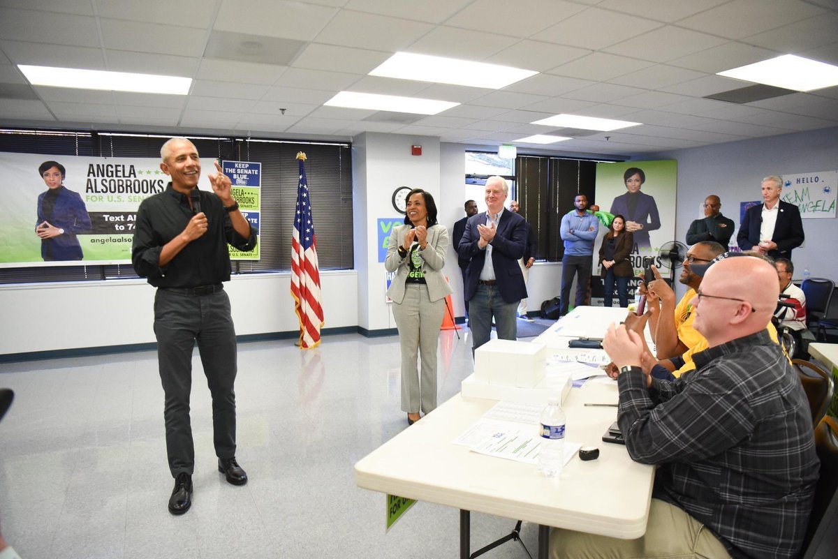 I'm so grateful to President <a href="/BarackObama/">Barack Obama</a> for stopping by yesterday to thank our #TeamAlsobrooks volunteers that have been working non-stop to help us win this race and defend the Senate majority!