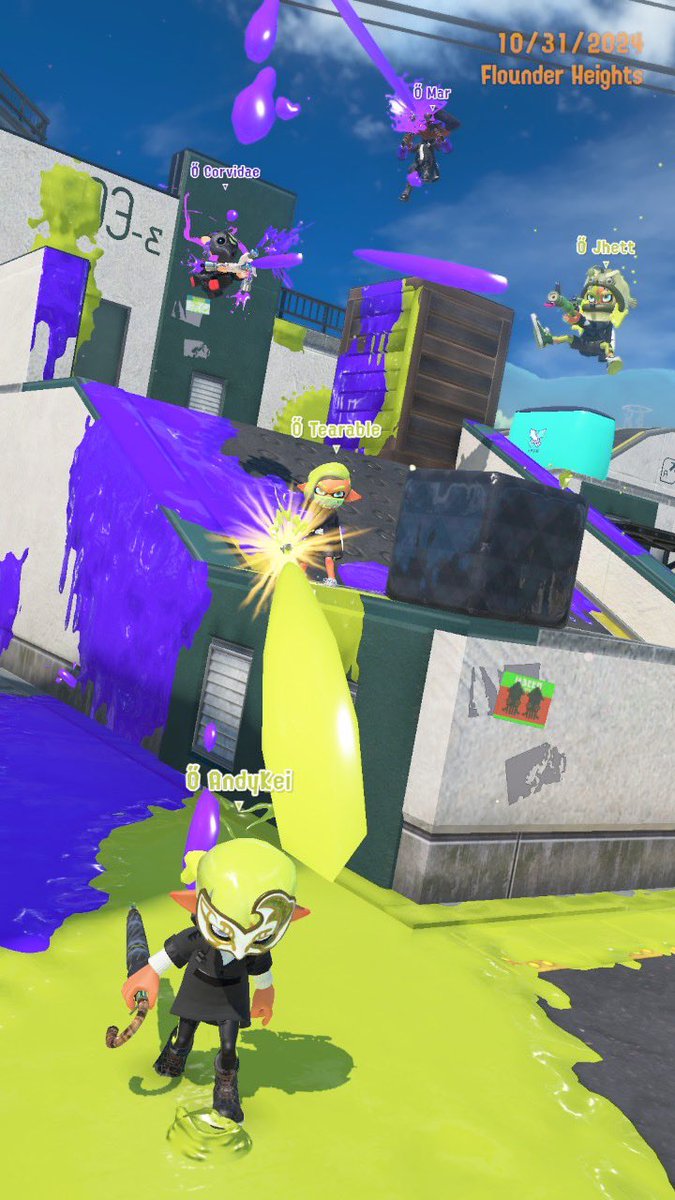 AndyKei_'s tweet photo. 1-year anniversary and Halloween photos with Eating Your Veggies! We may have seen a ghost at Flounder Heights 👻
#Nintendo #Splatoon3 https://t.co/0eqxVSwUfc
