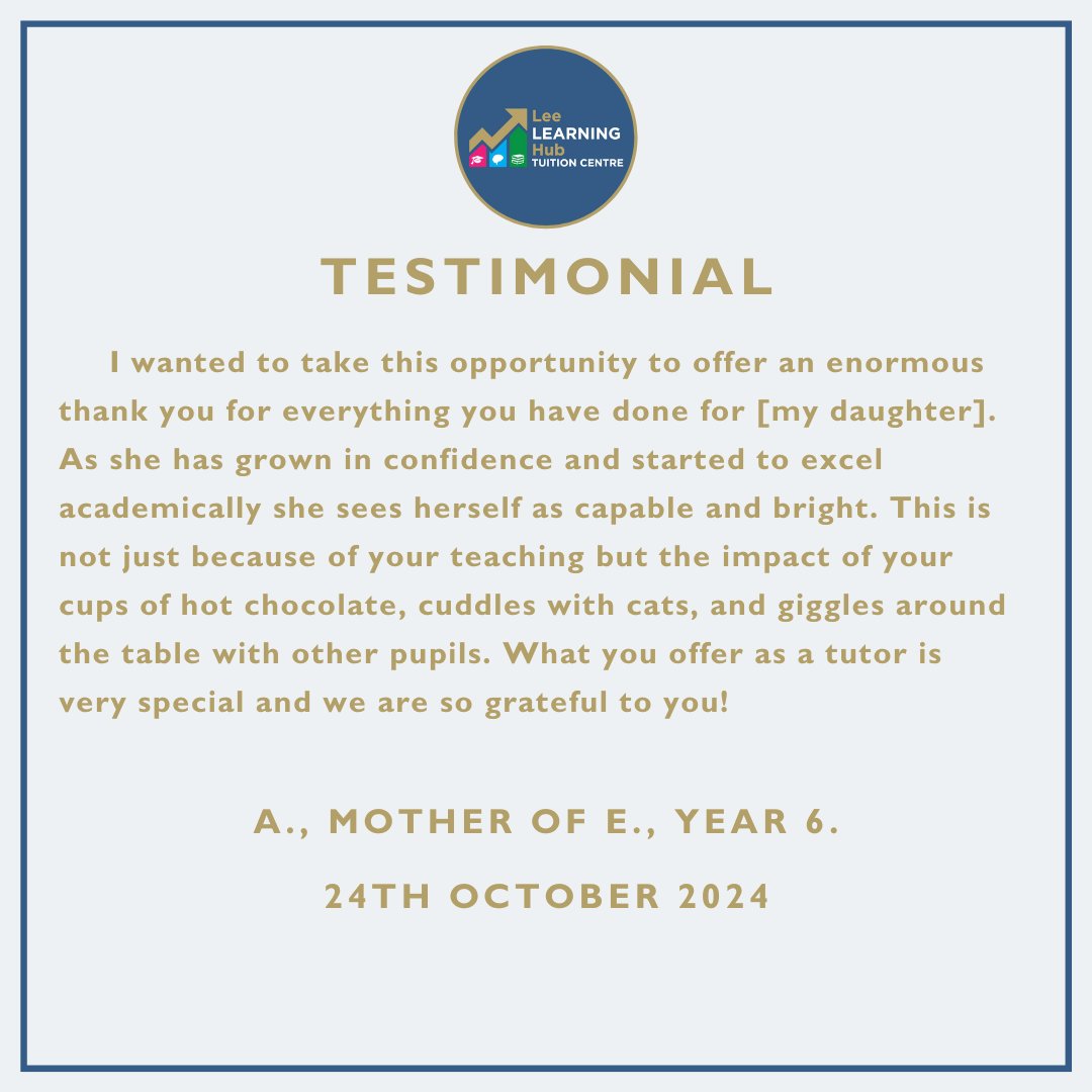 leelearninghub's tweet image. I am truly humbled as the director to see such a lovely message!

Thank you for entrusting us with your child’s education. We take pride in nurturing the minds of tomorrow with distinction and care. 🌟

Aslan,
Director of LLH.

#LeeLearningHub #ClientPraise #AcademicExcellence