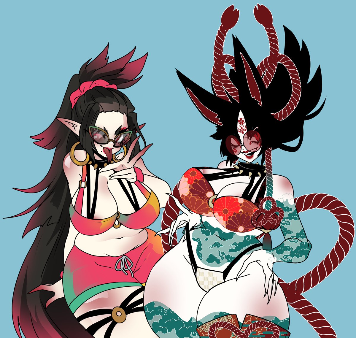 summer outfits together!!
i love both my new look and my old look which one do you like best~?

nsfw and separated versions are on my patreon!