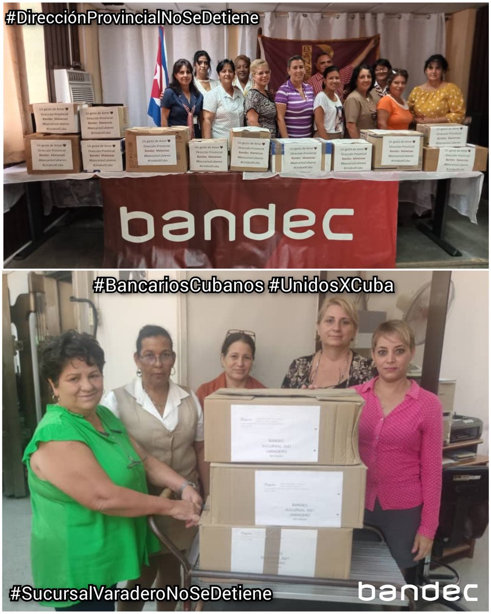 bandecmatanzas's tweet photo. #BandecEsFamilia
📣Conscientes de la importancia de apoyar a quienes más lo necesitan, nuestros bancarios de la Dirección Provincial de #Bandec y de la Sucursal de Varadero han recolectado donativos para los damnificados del huracán Oscar.
#BandecNoSeDetiene
#Siga el hilo https://t.co/aDvBg5v1CT