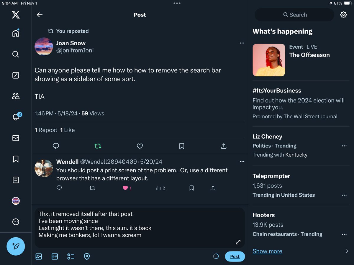 jonifromIoni's tweet photo. Thx, it removed itself after that post
I’ve been moving since
Last night it wasn’t there, this a.m. it’s back
Making me bonkers, lol I wanna scream
I’ll try a different browser next https://t.co/Z6yWg1OnYm