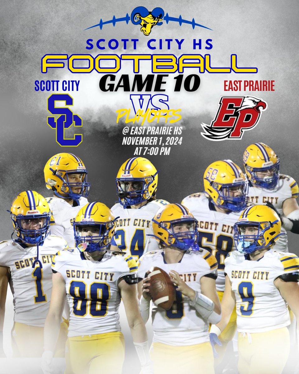 SCRamsFootball's tweet photo. Scott City takes on East Prairie TONIGHT in the first round of the playoffs at 7pm.
@missouriscoop @kfvssports @aycorpsports @semoball
#scrams #gorams #scottcityrams #scfootball #scottcityfootball #scramsfootball #scottcityramsfootball #highschoolfootball #SCWeR1 https://t.co/8cFSIX1dhM