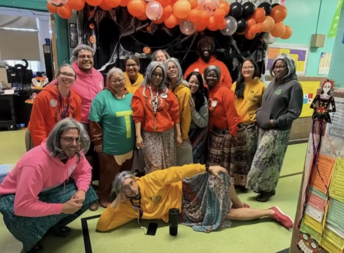 CIOBCitywide's tweet photo. Will the real Principal Taeko Onishi please stand up! @LyonsBklyn staff showed their Halloween spirit by dressing up as their principal—a fun tribute to an inspiring leader! 🎃💚 #LyonsCommunity #HalloweenFun #PrincipalOnishi @NYCSchools @DOEChancellor @ElaineLindsey20 @ruxdanika https://t.co/6oR2pkBWXw