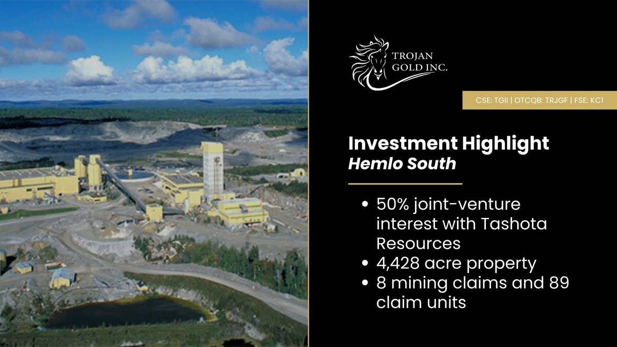 TrojanGoldInc's tweet photo. 🗺️ The Hemlo Gold camp has produced some 21+ million oz of gold to date over the past 30 years, Trojan has a 50% joint-venture agreement in the 4,428-acre Hemlo South property, adjacent to Barrick's property.

Read more about the property 👉 https://t.co/nxK0MzRBVK
🇨🇦 $TG ... https://t.co/N6sZ8OPoqm