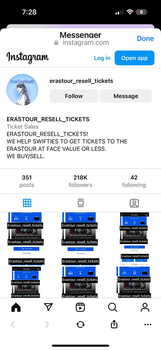 LisaNicoletti3's tweet photo. @erastourticks @LucasOilStadium Scammers beware!!! They took my money and vanished.  Seemed legit. Posted pictures. Paid then they vanished. Deleted their messages!  Beware!! https://t.co/ACYGILsPrc