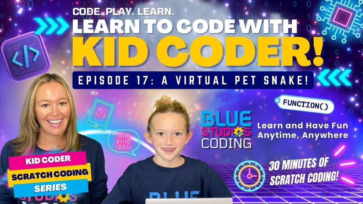 BlueStudiosEDU's tweet image. 👩💻 Calling all cool coders & computer scientists!
Learn coding from a kid like you and dive into her adventures! 🐍 Today, create a virtual pet snake. Imagine you're at the pet store—will you choose a dog, cat, or rabbit?
Start coding your new pet friend now! 👇 #KidCoders…