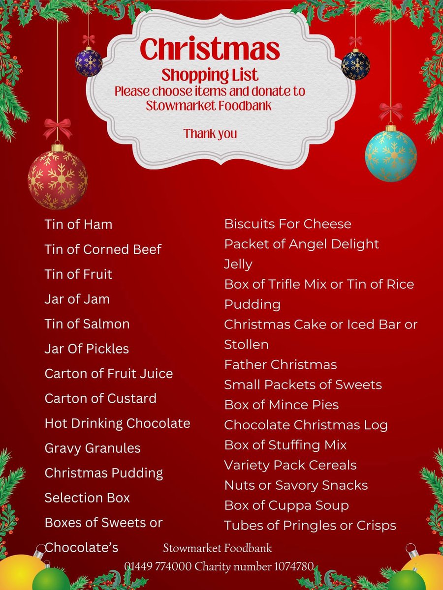 Dear supporters, visiting teams and committee’s.

Christmas is coming, so let’s all help to collect what we can for our local foodbank, so that everyone gets the opportunity to have some festive treats with their family. 

Any donation, no matter how small, can make a difference.