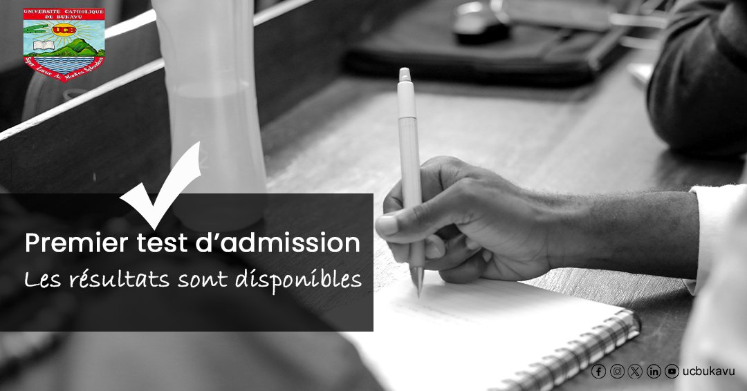 ucbukavu's tweet image. 📢
Nous portons à la connaissance de nouveaux étudiants que les résultats du 1er test d’admission sont disponibles sur ucbukavu.ac.cd/resultats-du-p… Ceux qui ont réussi sont invités à prendre leurs cartes d’étudiants au bureau des inscriptions au Campus de Bugabo.

#ucbukavu #Intake