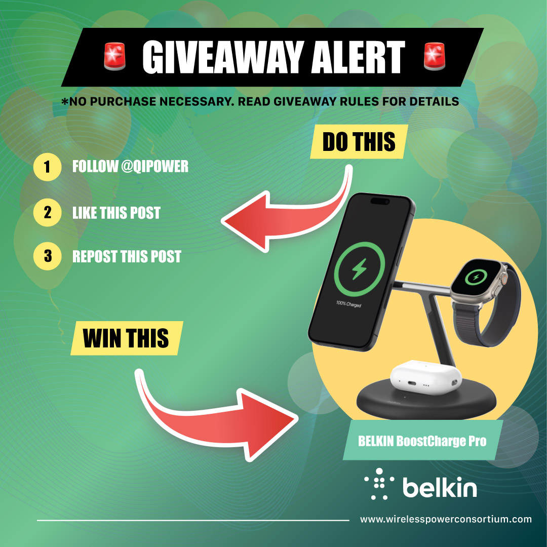qipower's tweet photo. 🚨  We’re Doing it AGAIN 🚨  

Enter for Your Chance to Win a FREE @Belkin 3-in-1 wireless charging stand with Qi2 

See rules for more details: https://t.co/LC4lPahhmr 
#Giveaway #Sweepstakes #tech https://t.co/6rNzed9Pdu
