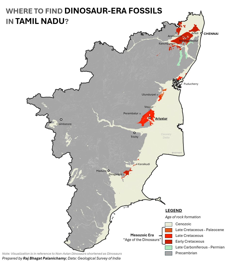 rajbhagatt's tweet photo. #Map: Where can we find non-avian #Dinosaur era #fossils in Tamil Nadu? https://t.co/TgjJC4Ppc8