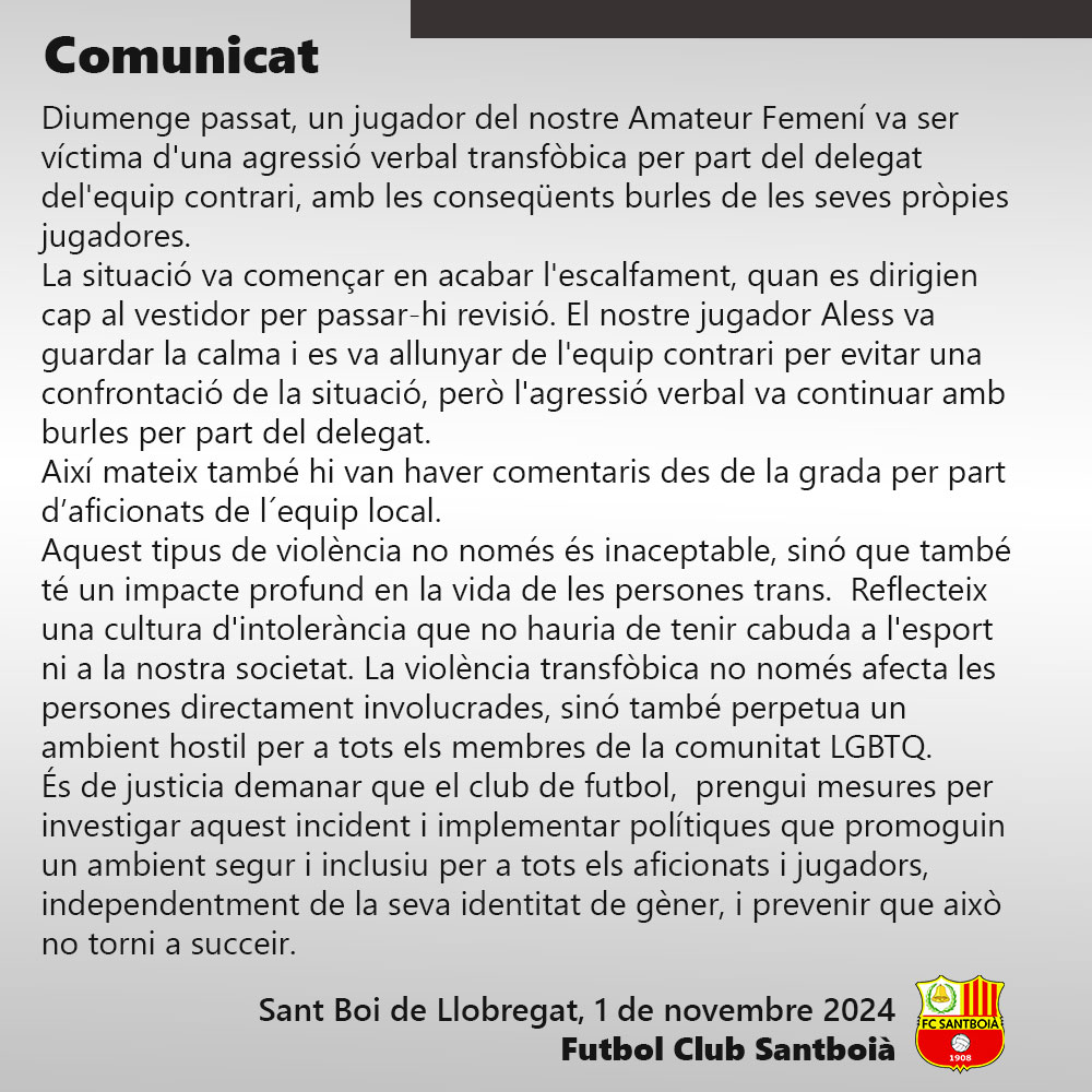 Comunicat  #santboi #futbolcat