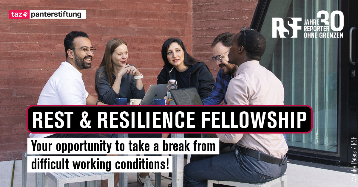 Apply now for the Rest &amp; Resilience #Fellowship, in cooperation with the @panterstiftung!
Starting in May we invite the fellows to #Berlin. Journalists can take a break to recover from their difficult working conditions. How to apply: reporter-ohne-grenzen.de/en/fellowships…