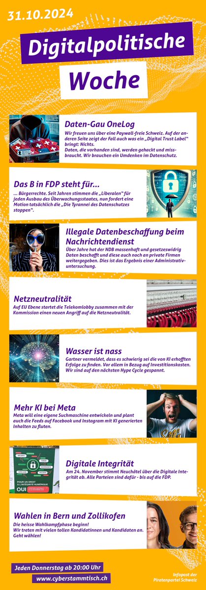 ppsde's tweet photo. Der Digitalpolitische Wochenrückblick. Mit Beiträgen von/mit:
@nantermod @Daniel_Ballmer @sonstso_sk @tomas_np @HaysKali @KalleyHuang @Sokiosque @PPSBE
#OneLog #Schweiz #Wahlen #Abst24 https://t.co/MbDYFR7JJe