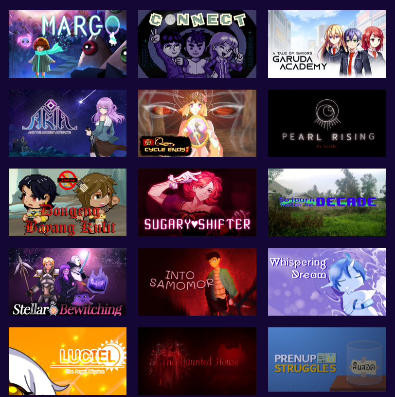 SEAGamethetic's tweet photo. SEARM 2025 submissions is open!
https://t.co/lR02Fuomb0

Here are 2024 highlights:

Ann -@rongrongarts (ID)
MARGO - @KodotsGames (MM)
CONNECT - @PanPongpan17 (TH)
Mimicries - @MiniversalGames (SG)
Dongeng Bayang Kulit - @dennis_jar (BN)
Stellar Bewitching - @Starmage_RPG (PH) https://t.co/IB7HNf70EP