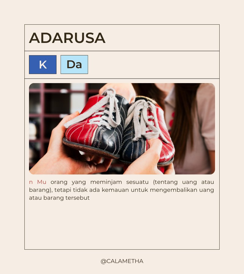 #PUSAKATA_OC - ADARUSA

Keterangan
n nomina
Mu Pulau Muna, Sulawesi

-
Klik RT &amp; suka untuk apresiasi! 🫶✨️