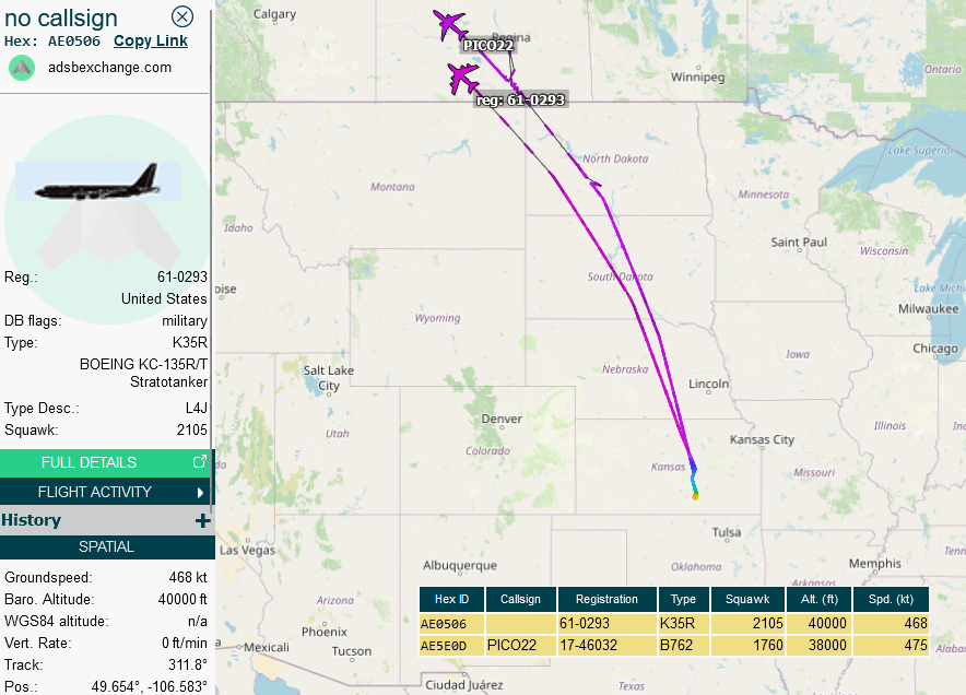 SirListenalot's tweet photo. #KC135 #PICO21 & #KC46 #PICO22 relocating from McConnell to Eielson for an upcoming Ellsworth #B1 mission https://t.co/rTDZtwPMl9