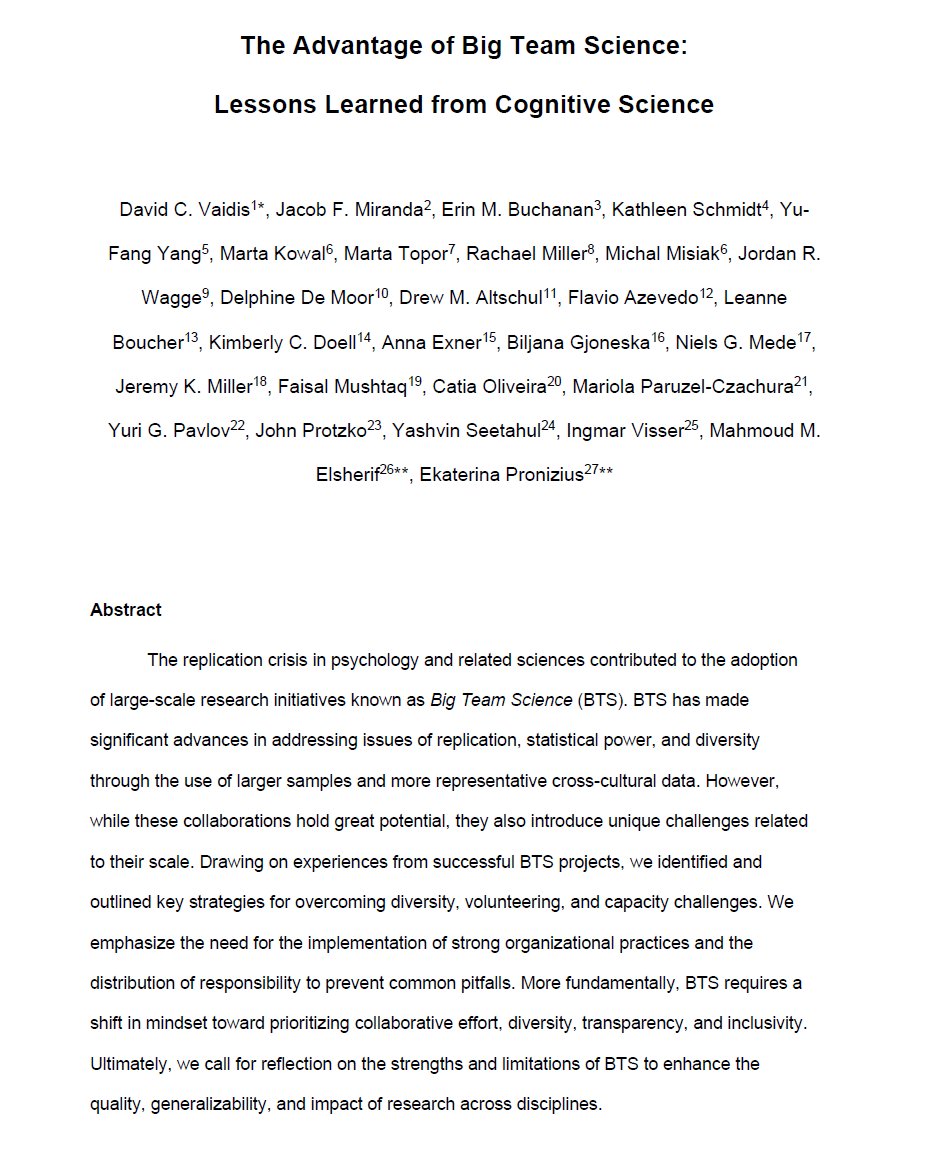 nielsmede's tweet image. What are challenges of #ManyLabs projects? 🤔
When leading the #TISP study w/ @colognav, I learned a lot about this. So I joined a team of #BigTeamScience researchers led by @DavidVaidis @EPronizius @MamsMandrill to summarize our lessons learned: osf.io/preprints/osf/… #preprint