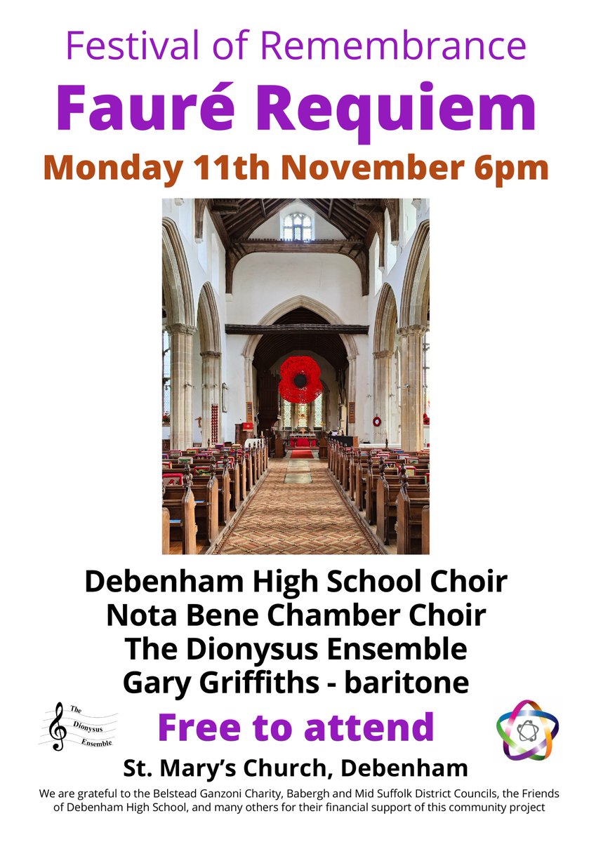TDEDionysus's tweet image. Really looking forward to playing @mrhigginsmusic&apos;s lush #StringQuintet version of Fauré Requiem on #RemembranceDay 

Lovely to be joining #DebenhamChamberMusic to bringing community singers together: @DebenhamHigh #NotaBeneChamberChoir in #Debenham Parish Church

Free, do come!