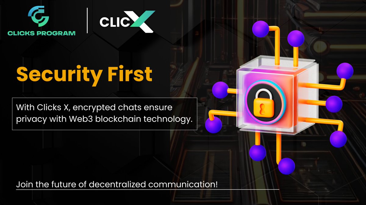 ClicksX_IM's tweet photo. π Security First:
With Clicks X, encrypted chats ensure privacy with Web3 blockchain technology.
Your conversations stay safe and secure.
Join the future of decentralized communication!
#ClicksX #Blockchain #PrivacyMatters #Clickstoken #Defi #Blockchain #Web3 #BNB #Airdrop #AirdropCrypto