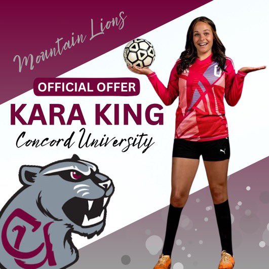 kara_k07's tweet photo. I’m blessed to receive my first Division 2 offer to continue my athletic and academic career at Concord University! Thank you to Coach Duffy for believing in me!! Go Mountain Lions!!! @CU_WomensSoccer https://t.co/7Y0bE24jxj
