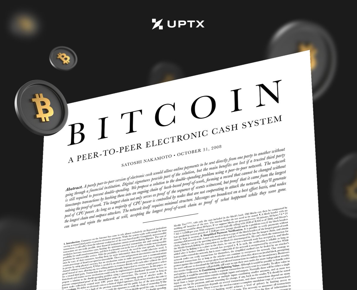 Yesterday we celebrated a milestone in the history of finance: the anniversary of the #Bitcoin  whitepaper.

Since its creation, it has opened the doors to a financial revolution driving innovations across the entire financial market. At #UPTX, we are ready to continue this