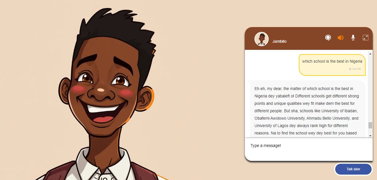 tosinloluwa's tweet photo. Jambito, an AI agent was created in 15 minutes with #Qknows
#AI #Chatbot @iQuickHelp @SYLMultimedia
https://t.co/rr7JEOirvb https://t.co/nCWodbcBDN