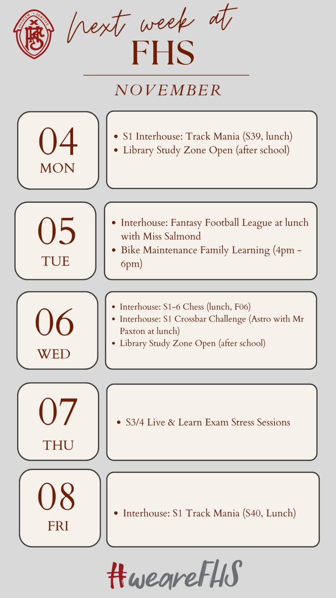 Falkirk High School (@falkirkhigh) on Twitter photo Next week at FHS 📆 Next week at FHS 📆