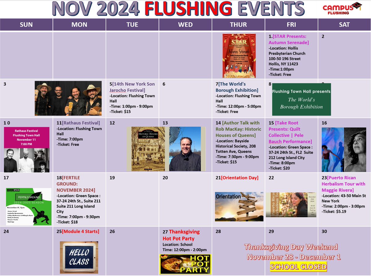 campus_flushing's tweet photo. Here is the November 2024 Calendar 🥰~~ Campus Education Flushing Selects events in November for you all! HAPPY November to Everyone!!
#nov2024 #esl #eventscalendar #Campusflushing #Campuseducation #englishschooll #flushing #ESL #queensenglish #I20 #freestudentinsurance #学英语 https://t.co/EejOx6AaIs