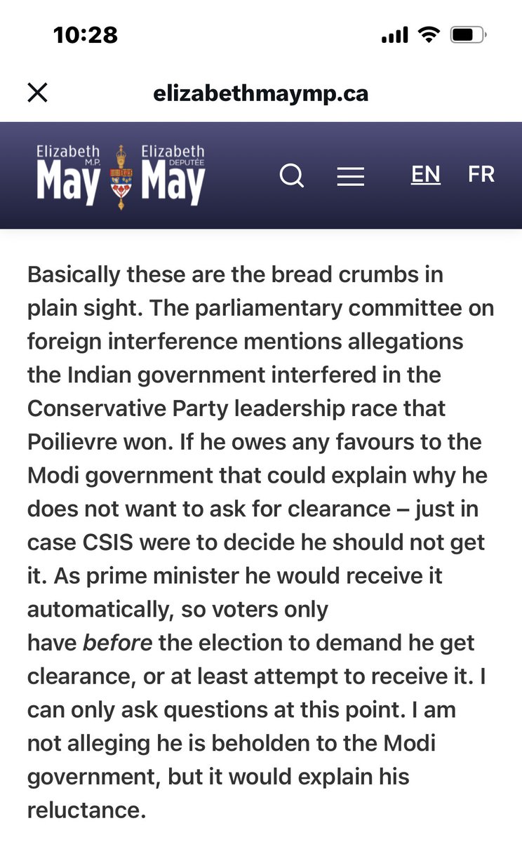 ItsDeanBlundell's tweet image. 🚨Elizabeth May’s “Pierre Poilievre compromised for India and if he gets in we’re fucked” breadcrumb trail is more of a giant baguette…