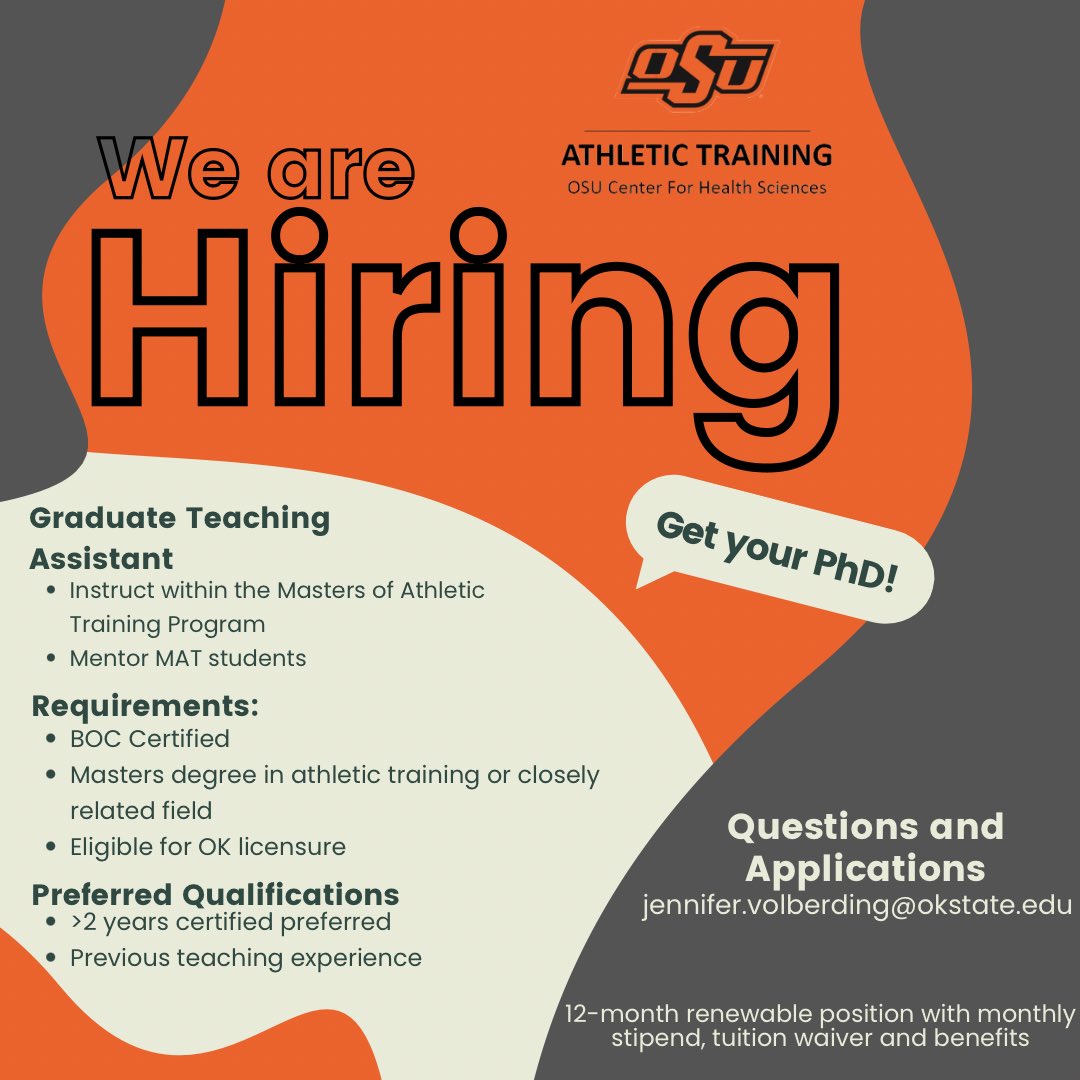If you have a passion for education and have always wanted to complete your PhD, now’s your chance! 

#athletictrainingeducation #gopokes