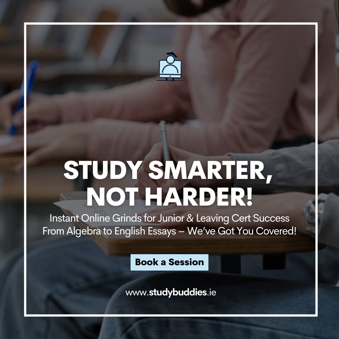 studybuddiessb's tweet photo. Achieve study success without the stress! 🌟
Book your session now at https://t.co/wMrLziT58B!

#StudyBuddies #JuniorCert #LeavingCert #OnlineTutoring #StudySmart #ExamPreparation #StudentSuccess #Grinds #IrishEducation #EffortlessLearning https://t.co/Rfr4YM4sdQ