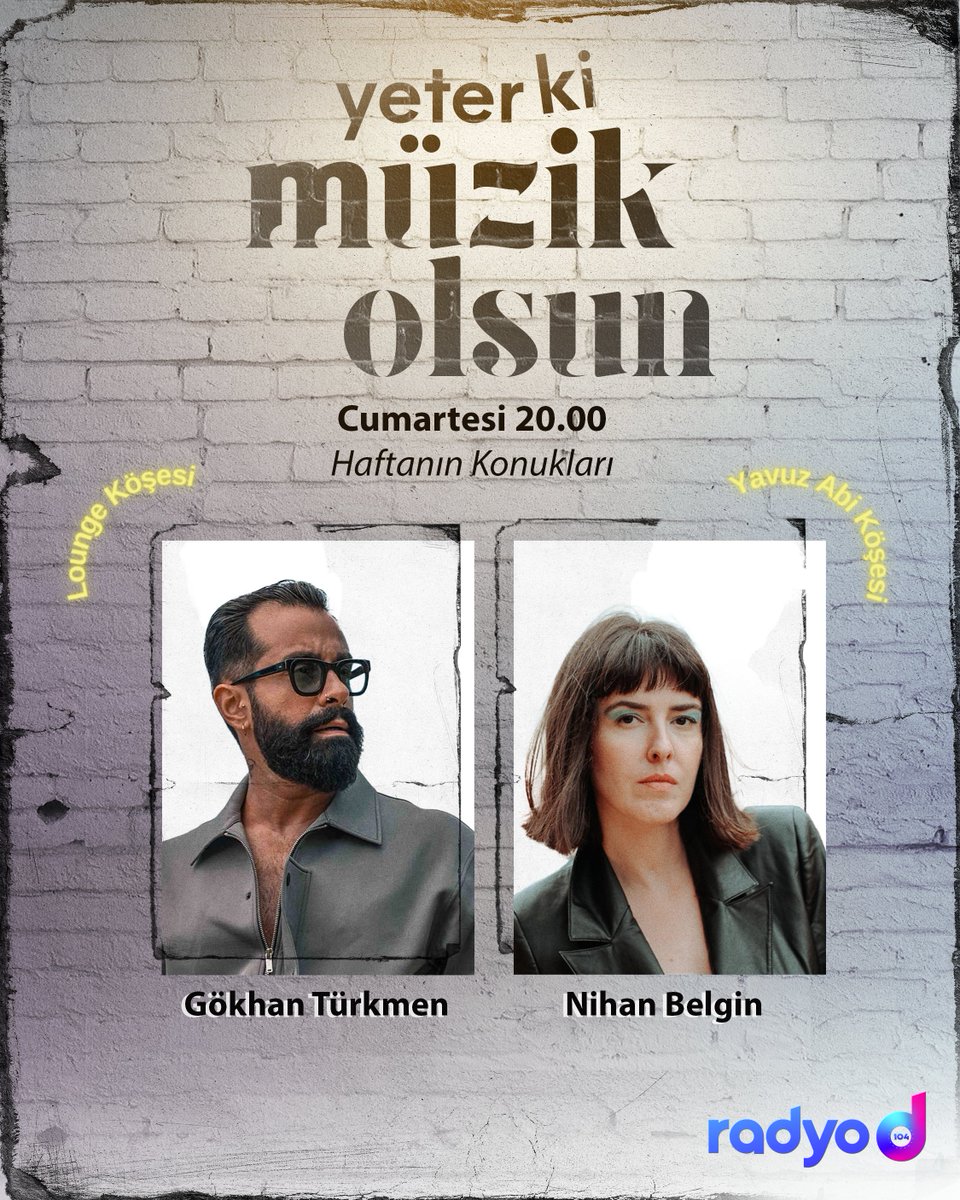 Radyo D (@radyod104) on Twitter photo Yeter ki Müzik Olsun programının konukları, Gökhan Türkmen ve Nihan Belgin olacak! 🤩
Yavuz Hakan Tok'un sunumuyla Yeter ki Müzik Olsun, saat 20.00'de #RadyoD'de! 💙
<a href="/yavuzhakantok/">Yavuz Hakan Tok</a> Yeter ki Müzik Olsun programının konukları, Gökhan Türkmen ve Nihan Belgin olacak! 🤩
Yavuz Hakan Tok'un sunumuyla Yeter ki Müzik Olsun, saat 20.00'de #RadyoD'de! 💙
<a href="/yavuzhakantok/">Yavuz Hakan Tok</a>