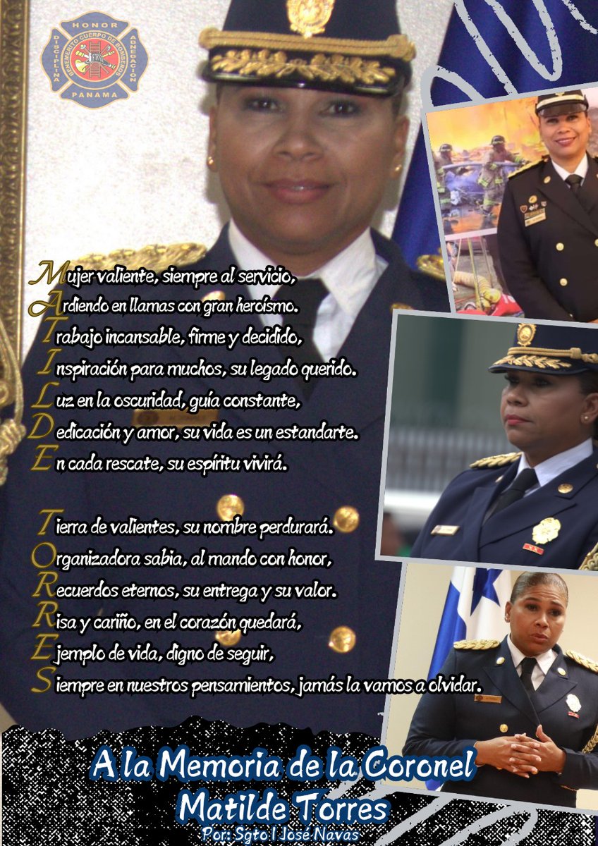 Lamentamos la irreparable perdida de la Crnel. Matilde Torres Rodriguez, quien fungio como Sub-Directora General del <a href="/BCBRP/">Bomberos De Panamá</a> #PazASuAlma #SOS_PTY <a href="/edynavas/">Edy Navas</a>