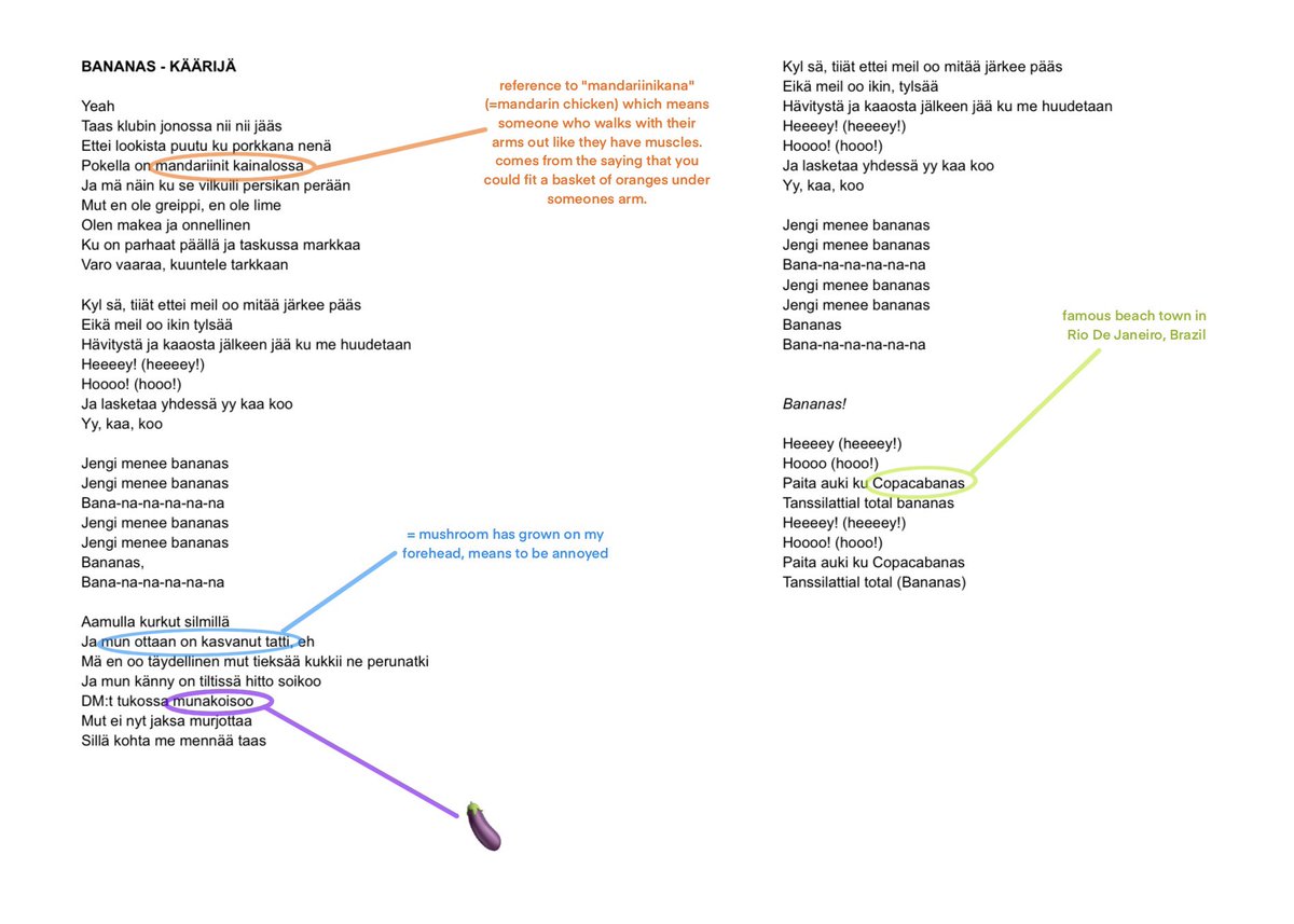 koppitules's tweet photo. Käärijä BANANAS lyrics &amp; explanations + english translation (sorry this took so long im a one man band heh!) https://t.co/YnTzPgCsos