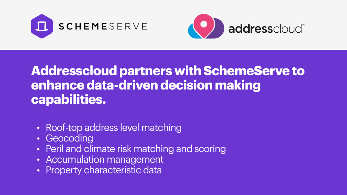 We're thrilled to be partnering with <a href="/addresscloud/">Addresscloud</a>!!💪 😁 

- Roof-top address level matching
- Geocoding
- Peril and climate risk matching 

Onwards and upwards! 🥳 👏

#insurtech #insurance #propertyschemes #insuranceindustry