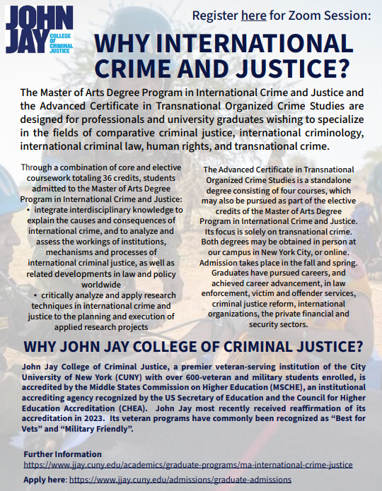 Military professionals, active duty and Veterans - are you interested in our program? Please register for our upcoming information session on Monday, Nov. 18th at 6:00 PM EST. Register here: cunyjjaygr.askadmissions.net/Portal/EI/Grou…