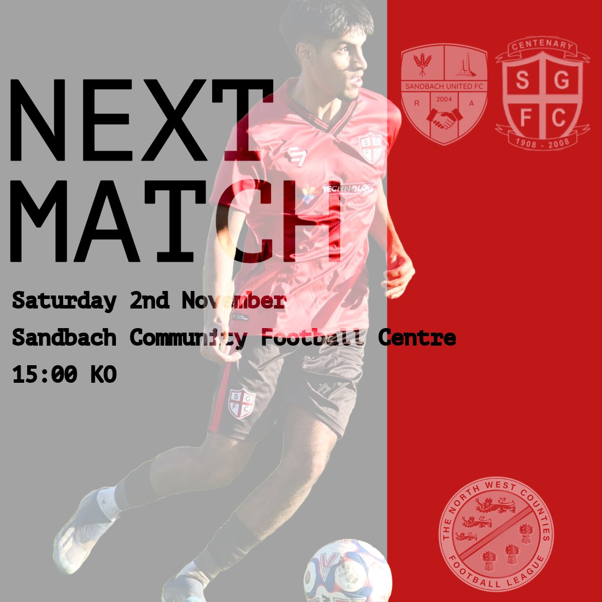 𝗡𝗘𝗫𝗧 𝗨𝗣 | <a href="/SandbachFC_1st/">Sandbach United - 1st Team ⚽️</a> (A)

Details below ⬇️

🏟️ Sandbach Community Football Centre, CW11 3LZ
📆 Saturday 2nd Nov
⏰ 3pm KO
🎟️ Adults £6 | OAP/Conc.£4 | U16 £1

#upthegeorgians