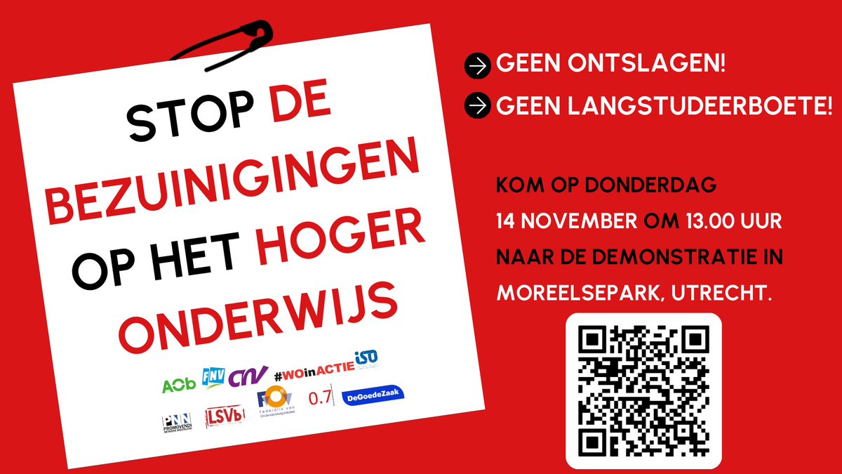 Stop de bezuinigingen in het hoger onderwijs. Demonstreer ook mee op 14 nov.