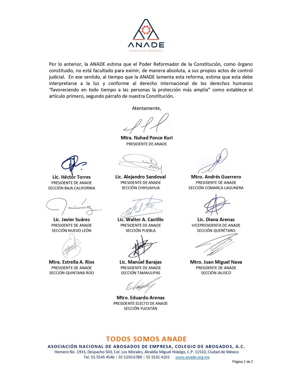 ANADEcolegio's tweet photo. La ANADE expresa su preocupación respecto a la reforma que pretende eximir de control judicial a los actos del poder reformador de la Constitución. 

La democracia exige equilibrio y control entre poderes para proteger nuestros derechos. 

#DefensaConstitucional #ANADE https://t.co/dgqQmSKhf4