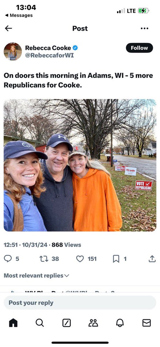 VickiMcKenna's tweet photo. ‼️Congressman @derrickvanorden opponent Rececca Cooke is visiting homes with GOP signs in the yards and TRICKING them into taking pictures…so she can post pictures to social media, claiming they support her.  WOW. This is as sleazy and despicable as it gets.  In fact, I am pretty sure it is illegal. ‼️

This man is MAD. He is a super-Van Orden supporter who was a victim of Cooke’s scam. Share this!‼️

@gatewaypundit @CitizenFreePres @wisconsin_now @BrianSchimming @NRCC @WisGOP @realDonaldTrump @SheriffClarke @MacIverWisc @FDRLST