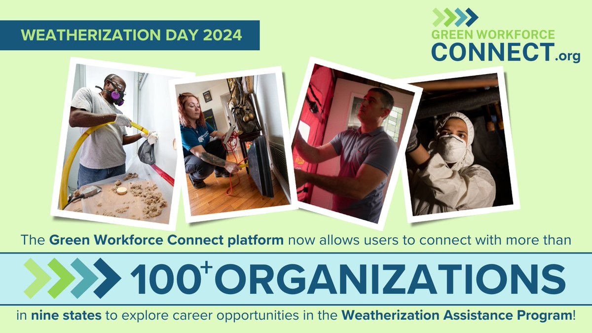 IRECUSA's tweet image. With new federal funding available, there is high demand for more employees and contractors to conduct energy audits, #energyefficiency retrofits, and quality control inspections for the #WeatherizationAssistanceProgram. Connect to over 100 employers now: GreenWorkforceConnect.org!