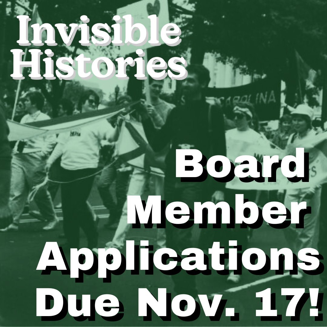 Interested in joing the Invisible Histories Board of Directors? Then check out the application at the link below or in our bio. Applications close November 17, 2024. 
More information about the process can be found in the application. 
Link: i.mtrbio.com/nvtwnxqlfh