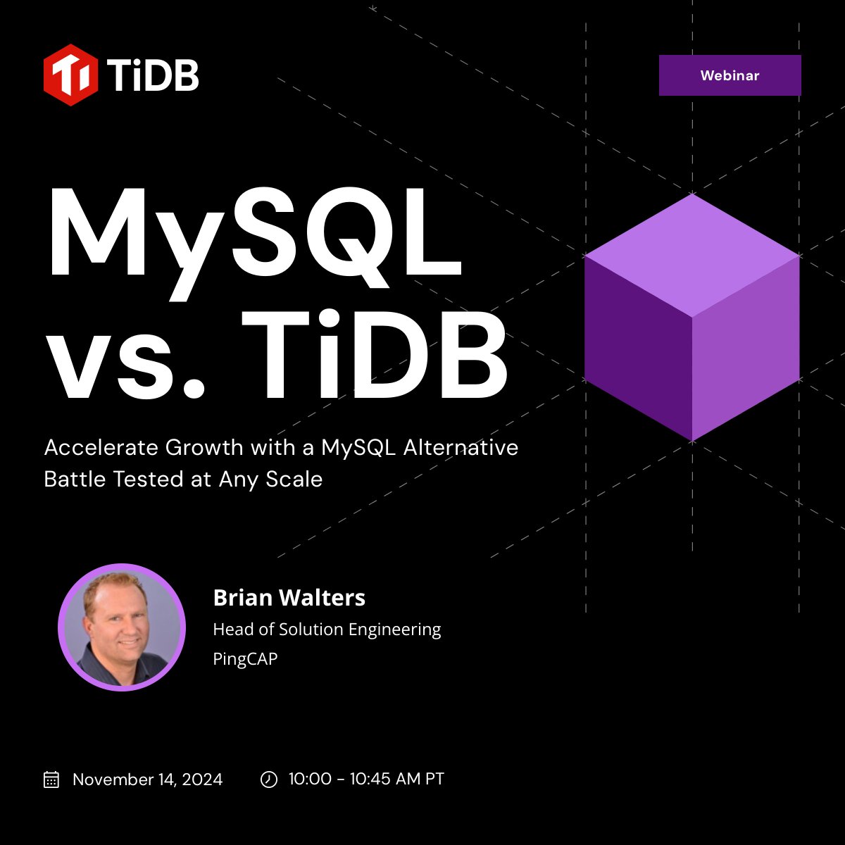 Having trouble scaling MySQL? Join PingCAP’s Brian Walters as he breaks down #MySQL vs. #TiDB, explores elastic #scalability, and shares real-world migration stories from Databricks, Bolt, and Flipkart.

👉 Register: hubs.ly/Q02VM7D50

 #SQL