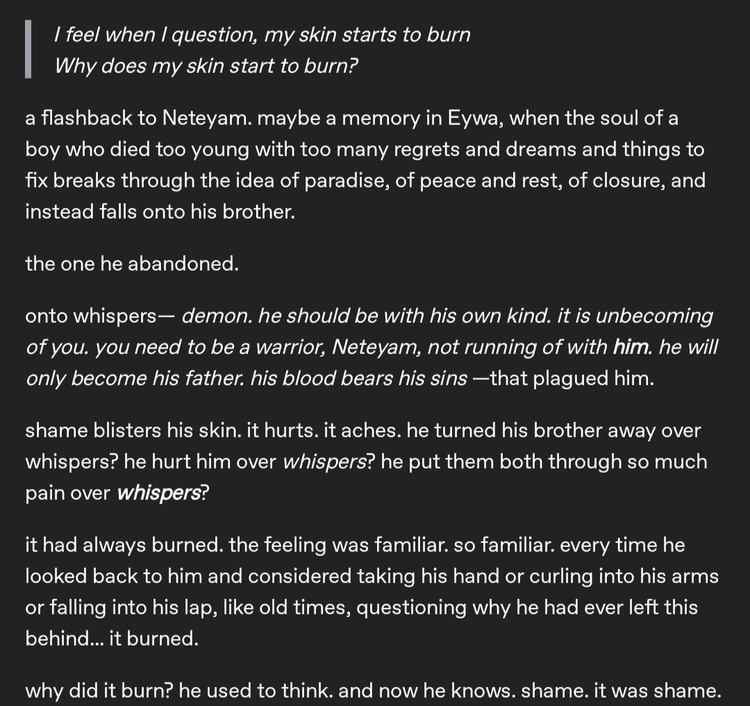 DirtyTransMasc's tweet photo. Fable โ the grief of a brother
{a thread - cross posted from Tumblr, cause it flopped and I'm sad about it}
#spidersocorro #neteyamsully #atwow (1/3) https://t.co/7pOEr9cP2c