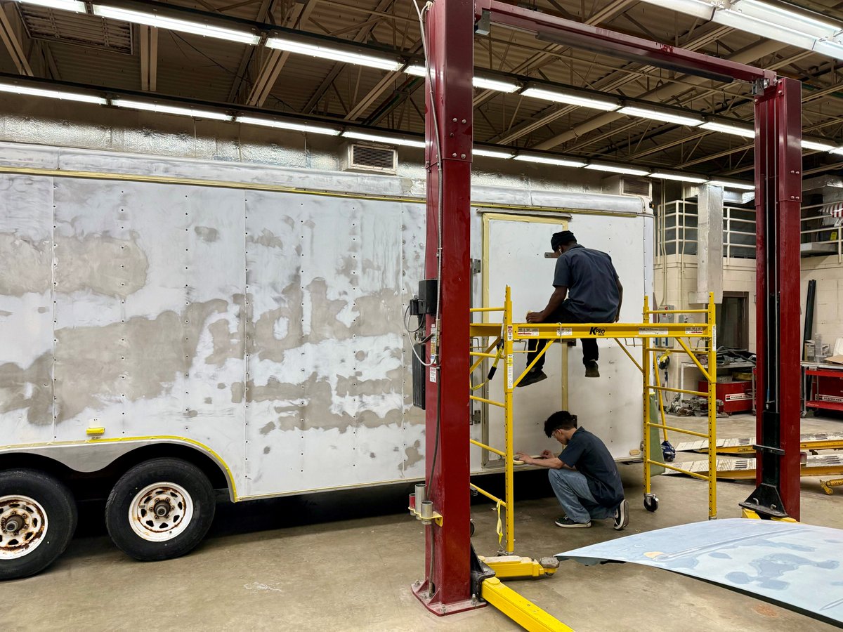 Love seeing students work on real world projects.  Welding and construction students built a conference table for a school.  Collision Repair students are working on a band trailer project for Kokomo High School.