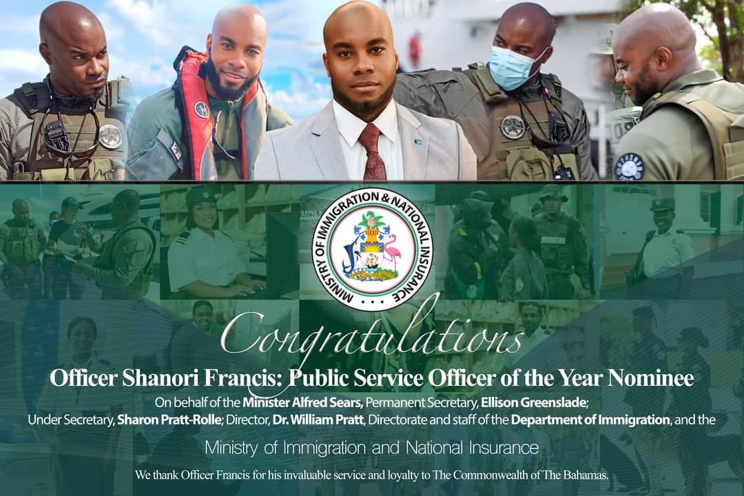 bahamasmoini's tweet photo. On behalf of Minister@Alfred Sears, we proudly congratulate Mr. Shanori Francis, our nominee for Public Service Officer of the Year! Since 2005, Mr. Francis has served The Bahamas with courage and professionalism—from disaster relief after Hurricane Dorian to recovering millions on task forces. #ServiceExcellence #Bahamas
