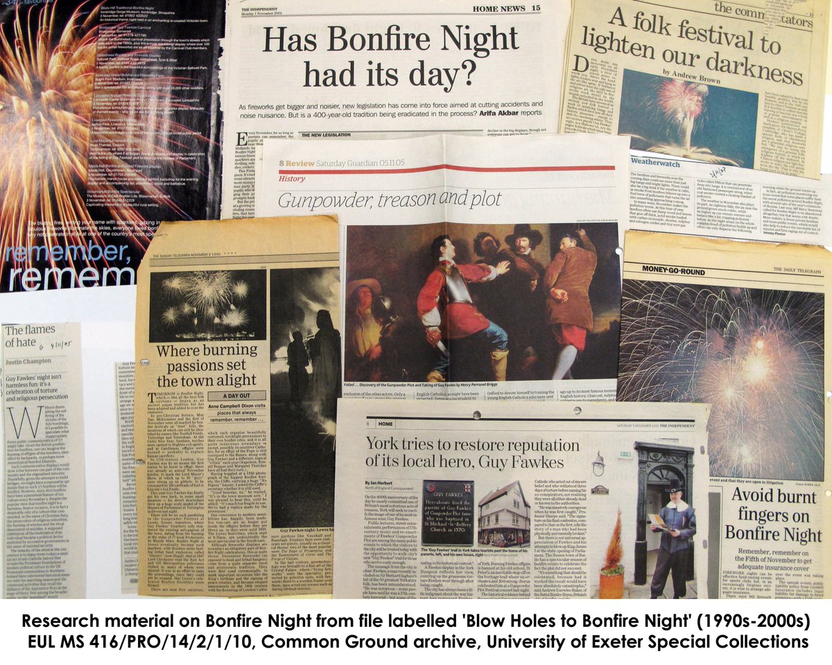 UoEHeritageColl's tweet image. The archive of environmental charity Common Ground includes a small collection of clippings concerning the significance, celebration, safety &amp;amp; environmental impact of Bonfire Night. These were collected for the &apos;England in Particular&apos; project.

#BonfireNight #CommonGroundArchive