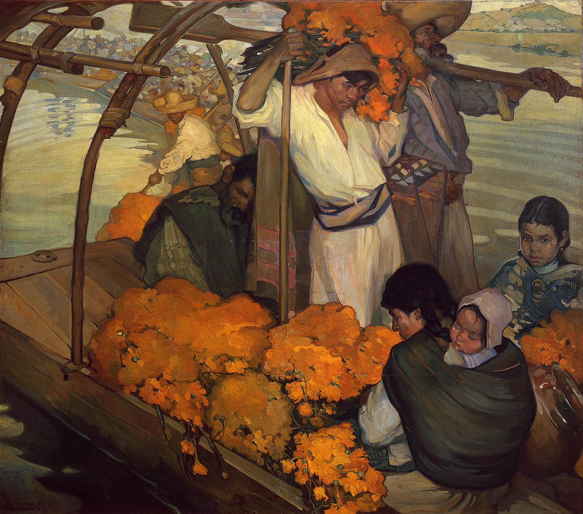 Todos navegamos por el mismo canal y con el mismo destino.
La popular obra «La ofrenda» fue realizada por el pintor hidrocálido Saturnino Herrán.
 
Sus personajes representan todas las etapas de la vida, como metáfora del transcurrir del tiempo.
Admírala en el primer piso del