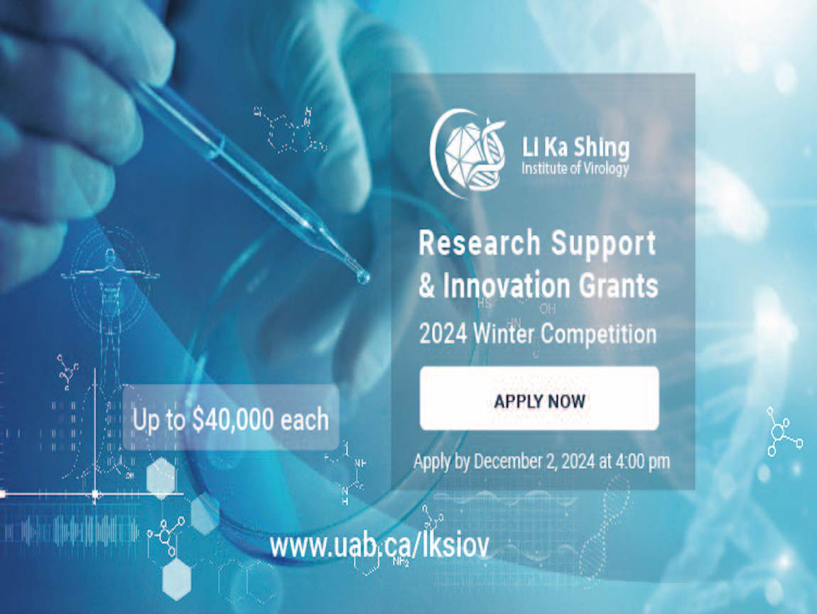 Members: the Winter 2024 Competition of the LKSIoV Research Support and Innovation Grants is now open. Apply by December 2nd.
ualberta.ca/li-ka-shing-in…